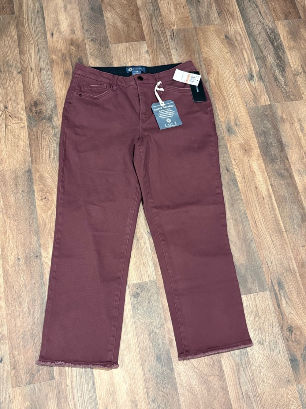 DEMOCRACY Women’s Maroon Straight-Leg raw hem Ab Solution Jeans size 12